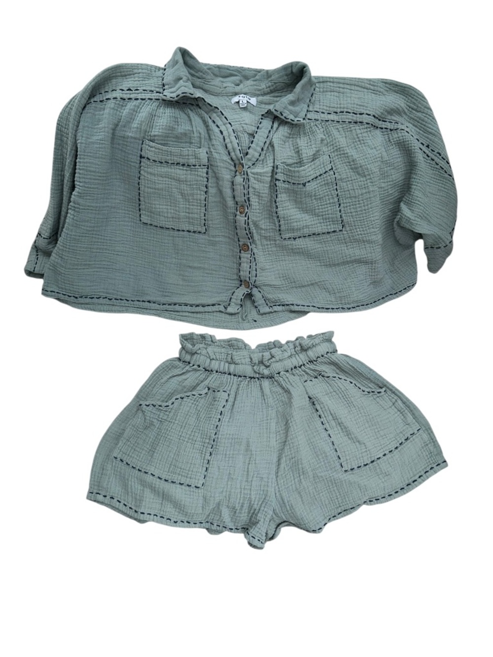 Fate Sage Green Two-Piece Cotton Gauze Pajama Set